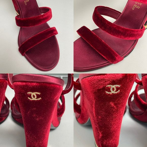 CHANEL 17A CC Logo Burgundy Velvet Strappy Slingback Open-Toe Sandals - IT 40 - Picture 11 of 11